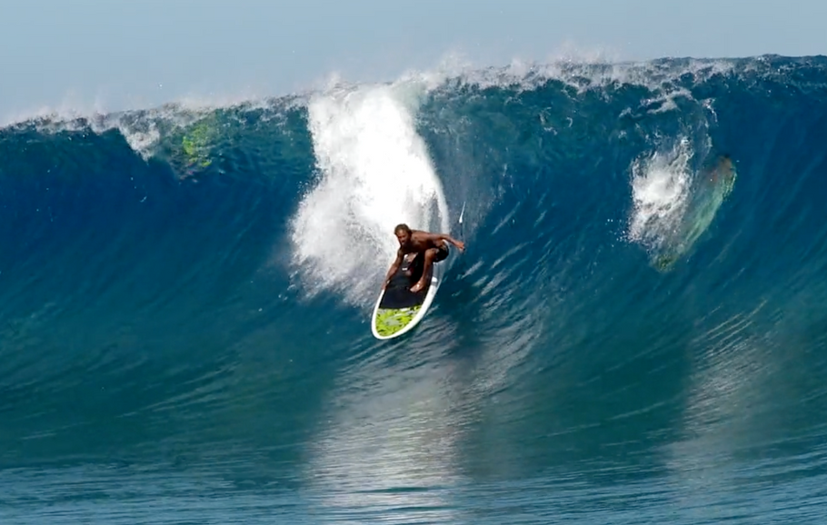 Kealii Mamala Paddling big, clean Tahiti with his Jimmy Lewis Stun Gun